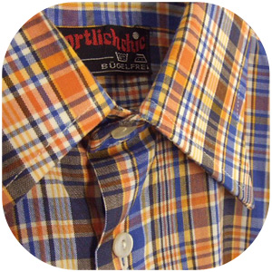 オレンジと青の爽やかチェックシャツ 古着屋 どろんこファクトリィ アメリカとヨーロッパ古着の通販